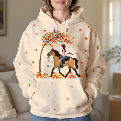 Girl Loves Horse Fall Season Theme Personalized Hoodie, Gift For Horse Lovers