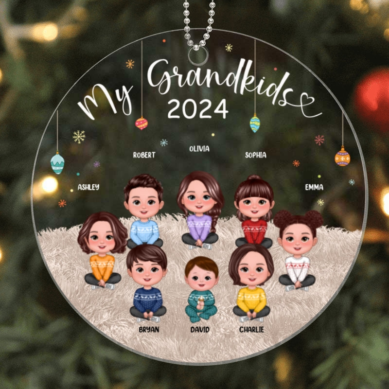 Christmas My Grandkids Cute Doll Kids Sitting Personalized Acrylic Ornament