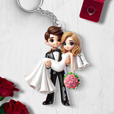 Personalized Mr Mrs First Christmas Married Couple Personalized Acrylic Keychain, Gift for him, Gift for her