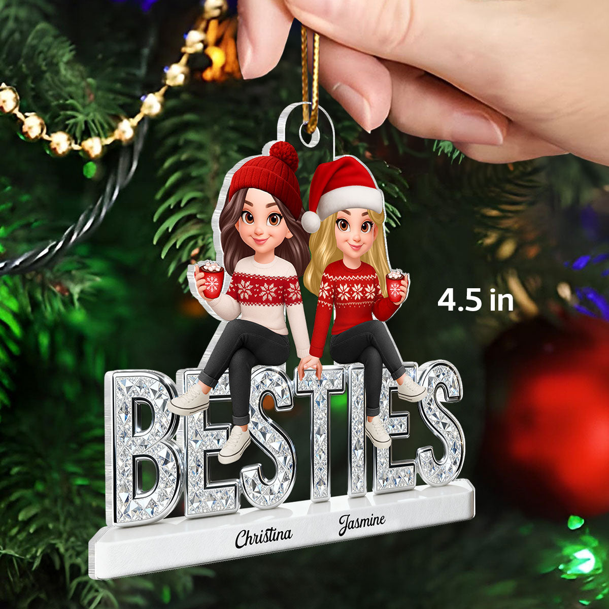 [BUY 2 GET 1 FREE] 3D Shinning Effect Besties Christmas - Personalized Acrylic Ornament - Gift For Best Friends