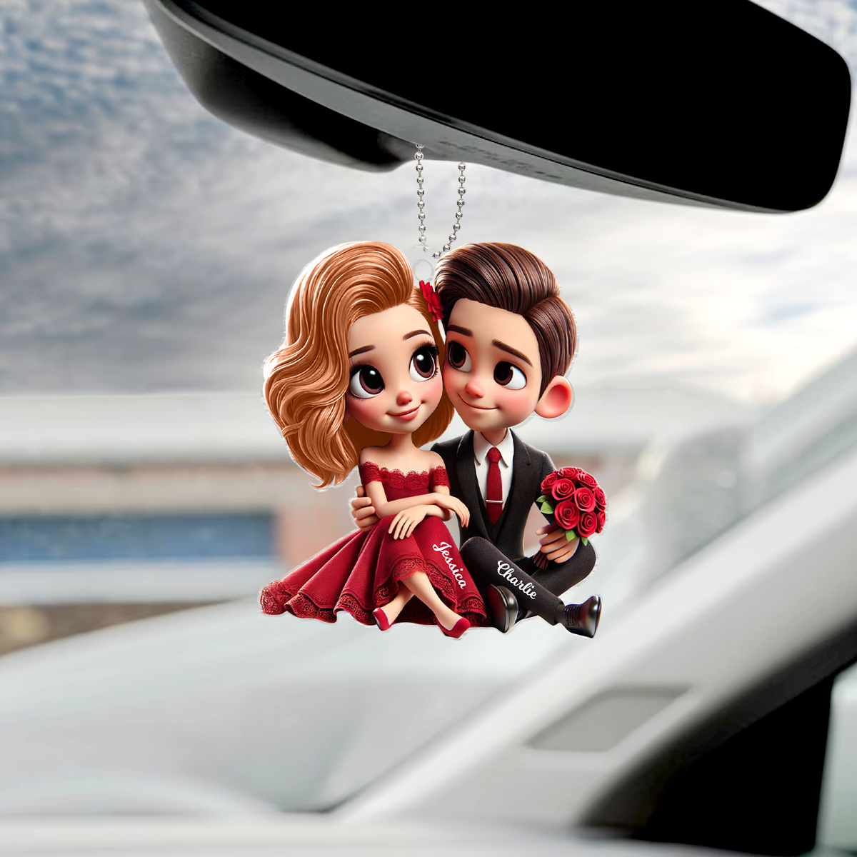Romantic Elegant  Couple Personalized Acrylic Car Hanger, Anniversary Gift for him, Gift for her