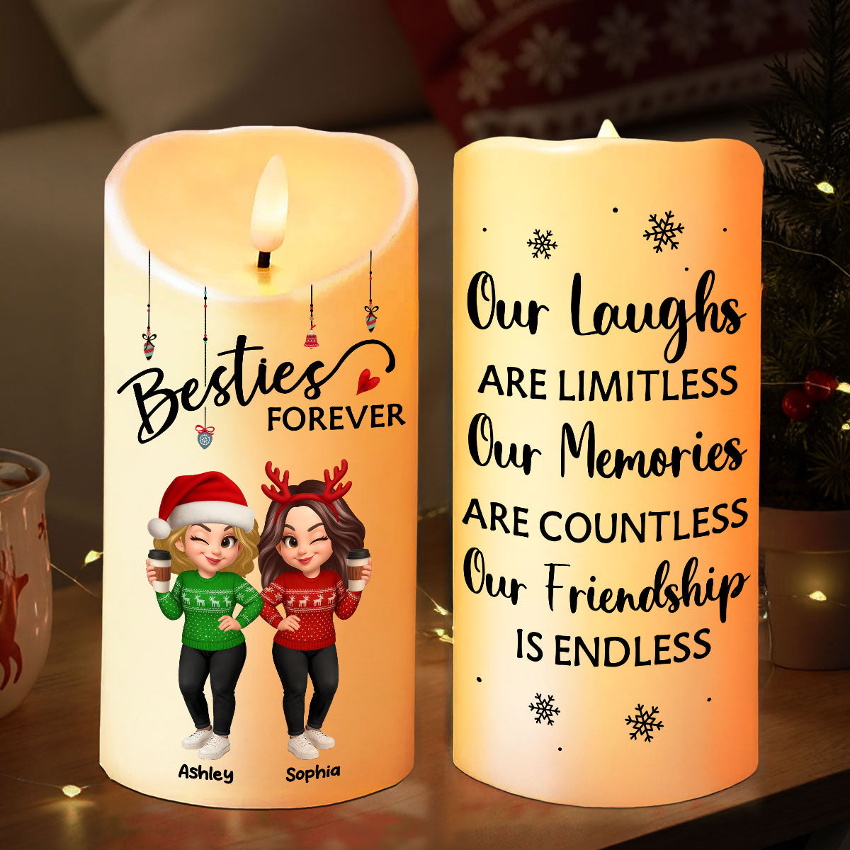 Pretty Sister Besties Standing Personalized LED Candle, Christmas Gift for Sisters, Besties