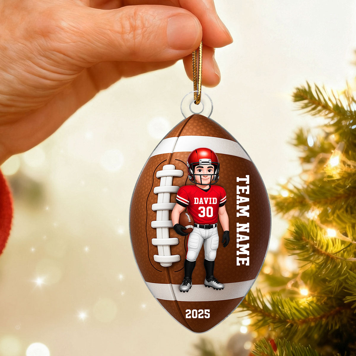 Football Player 3D Effect - Personalized Acrylic Ornament - Christmas Gift For Teen Boy, Son, Grandson