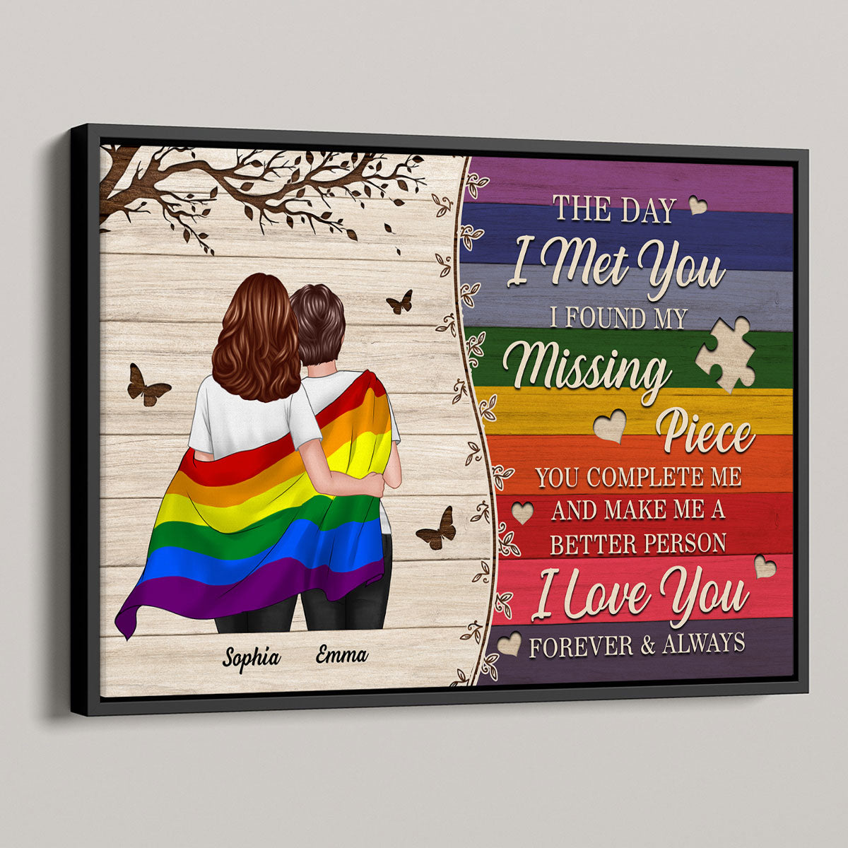 Colorful Wood Pallets The Day I Met You LGBTQ Couple Hugging Flag Personalized Poster, Pride Month Gift