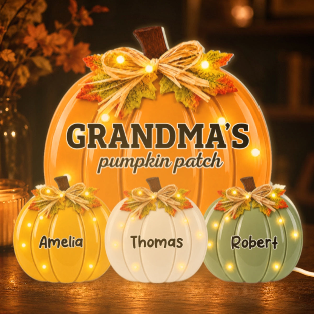 Retro Vintage Grandma Pumpkin Patch - Personalized Light Box - Fall Decor For Grandma