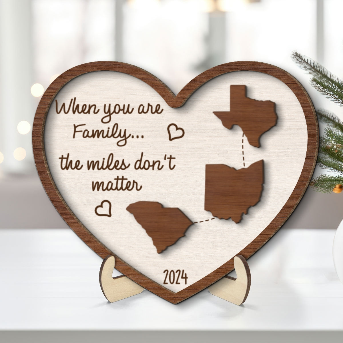 Miles Apart Long Distance Family Friendship State Map Personalized 2-Layer Wooden Plaque