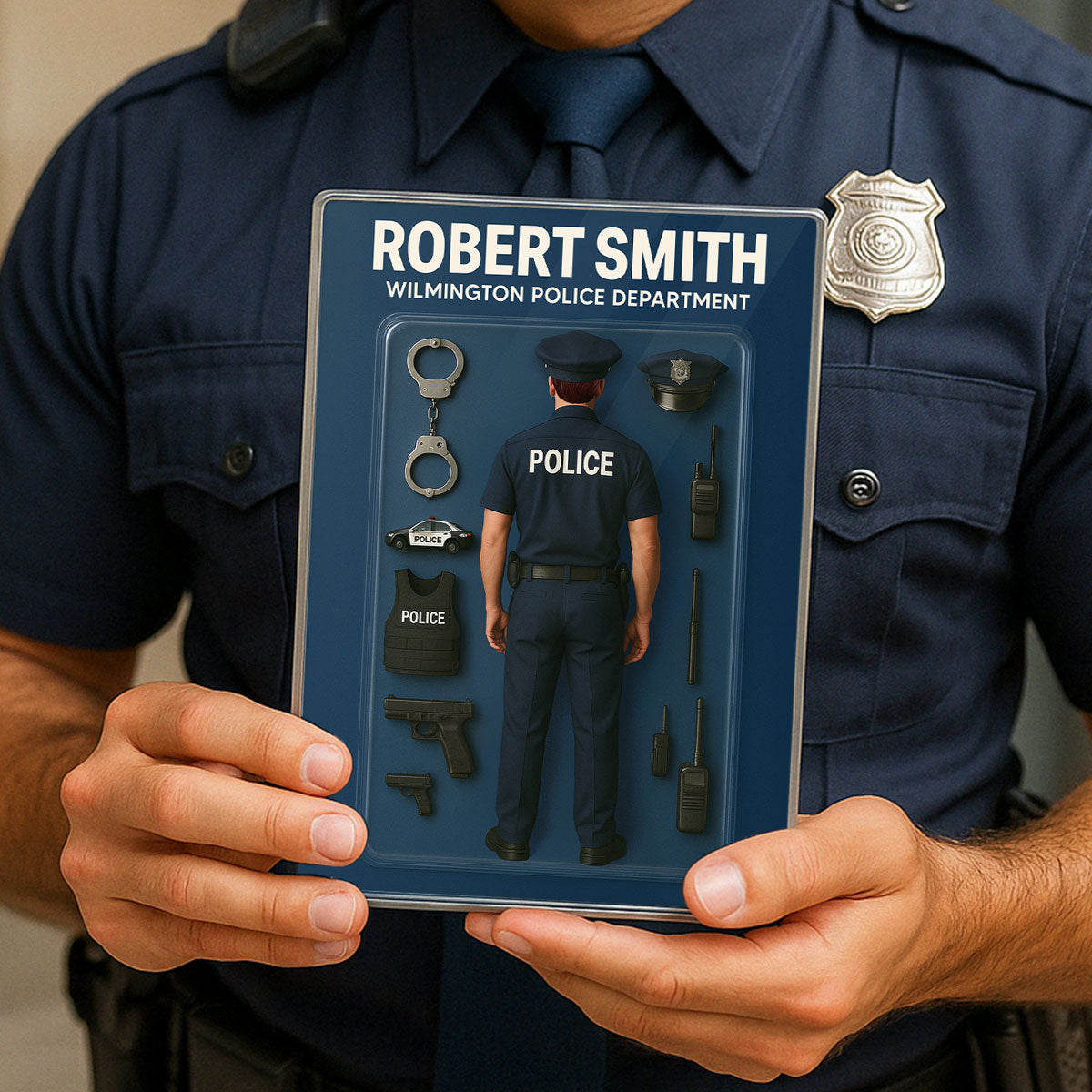 3D Effect Back View Police Officer Custom Figure Personalized Flat Rectangle Acrylic Block Plaque