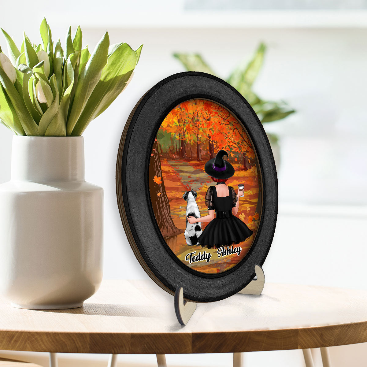 Fall Season Halloween Dog Mom Personalized 2-Layer Wooden Plaque, Halloween Decoration