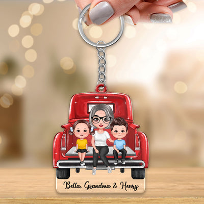 Doll Grandma Grandkids On Truck Personalized Acrylic Keychain