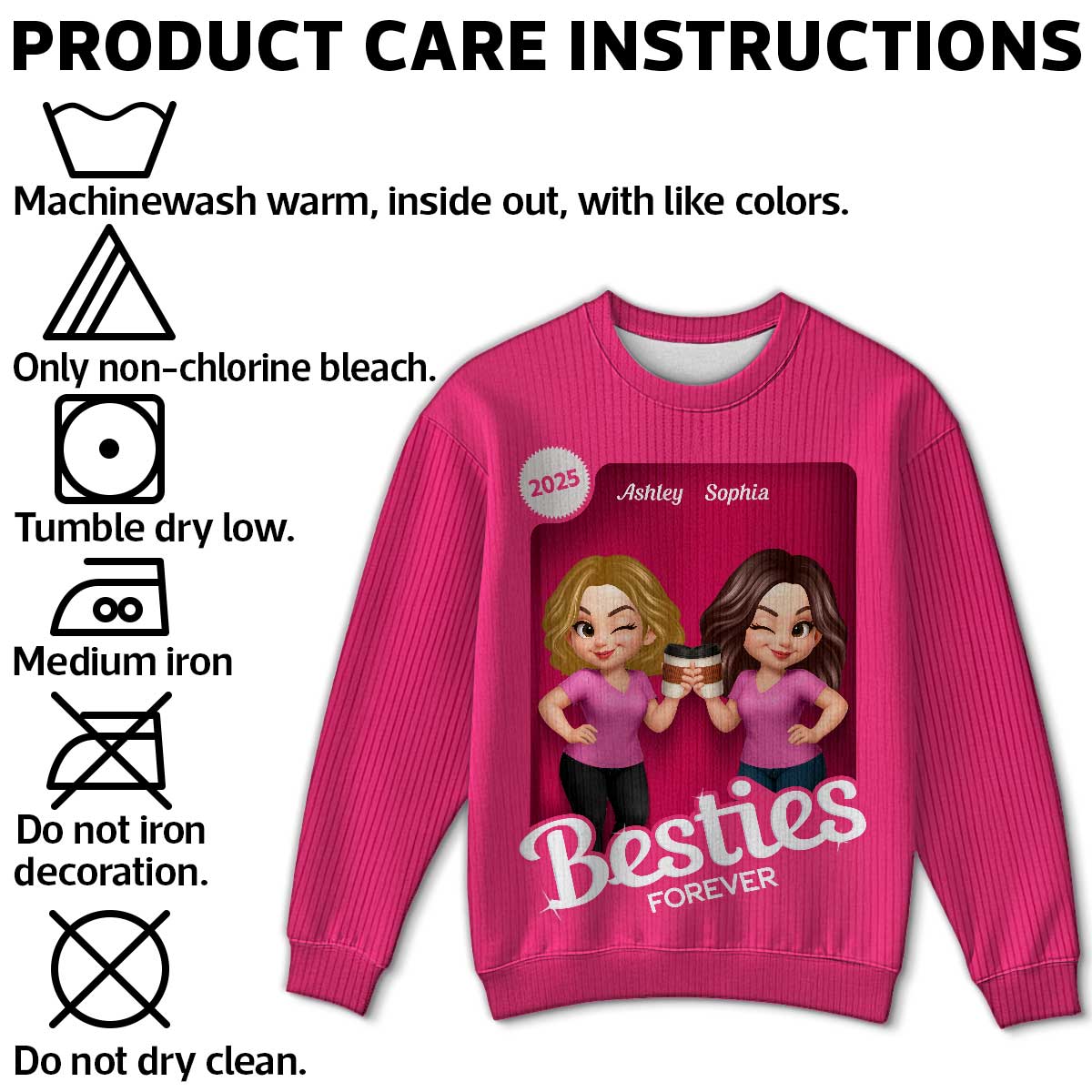 Pink Tone Besties Custom Figure Box Effect - Personalized Ugly Sweater - Christmas Matching Shirts, Group Shirts, Exchange Gift For Best Friends