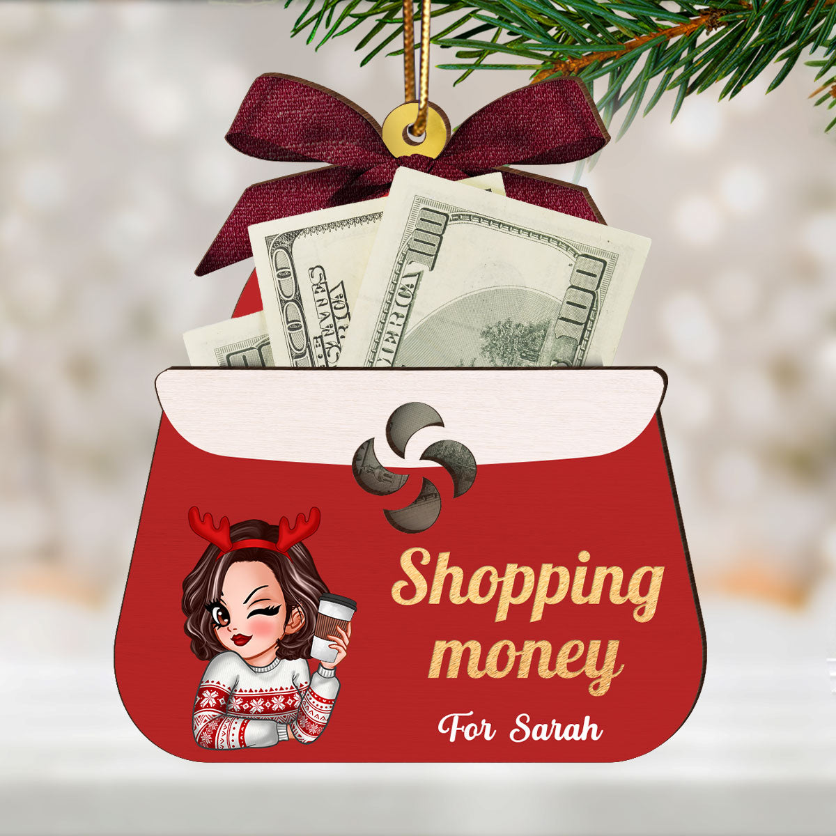 Shopping Money Gift Cards Holder Ornament, Personalized 3-Layered Ornament, Christmas Gifts For Her, Christmas Gifts For Daughter