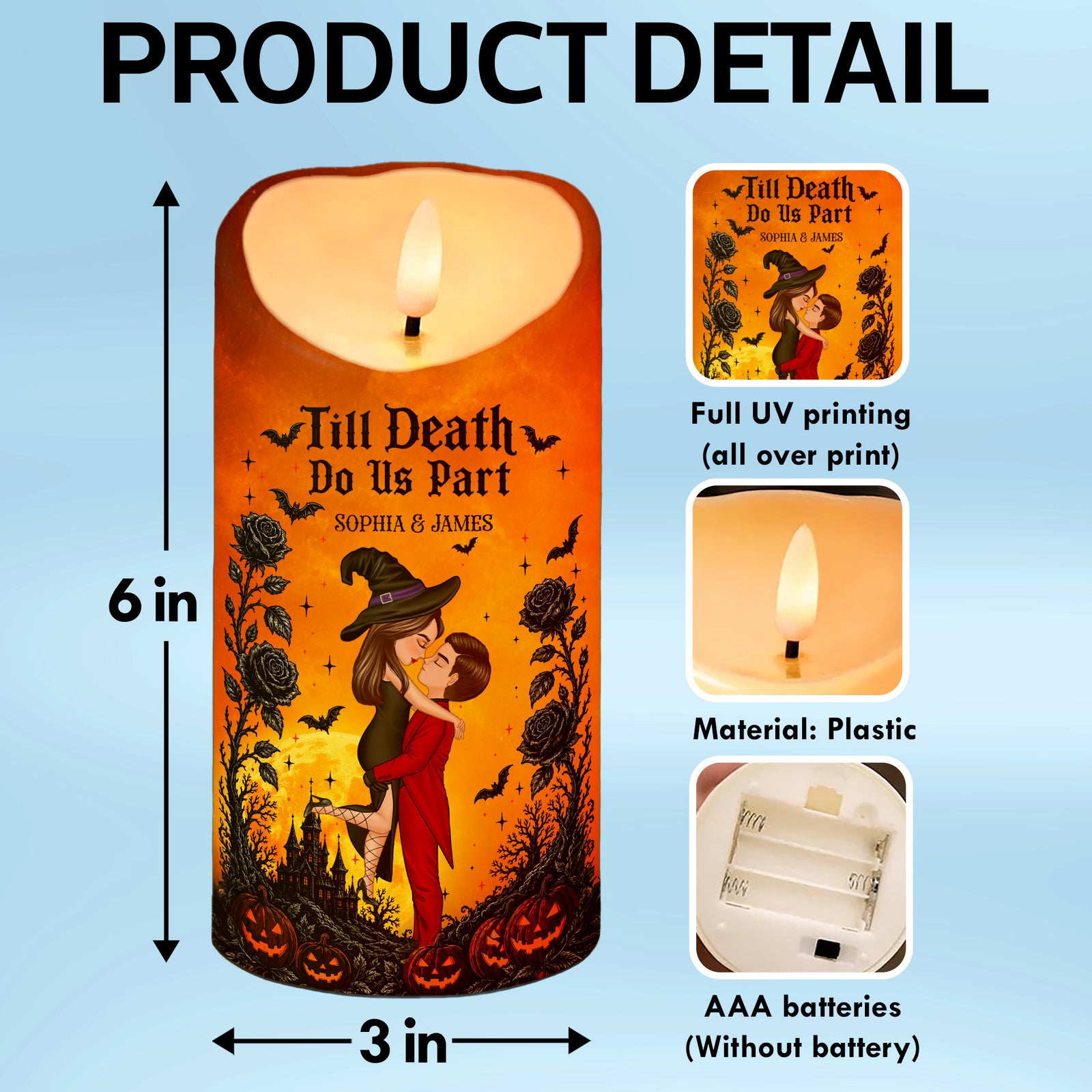 Halloween Couple Love Never Dies - Personalized LED Candle - Halloween Decor For Couple