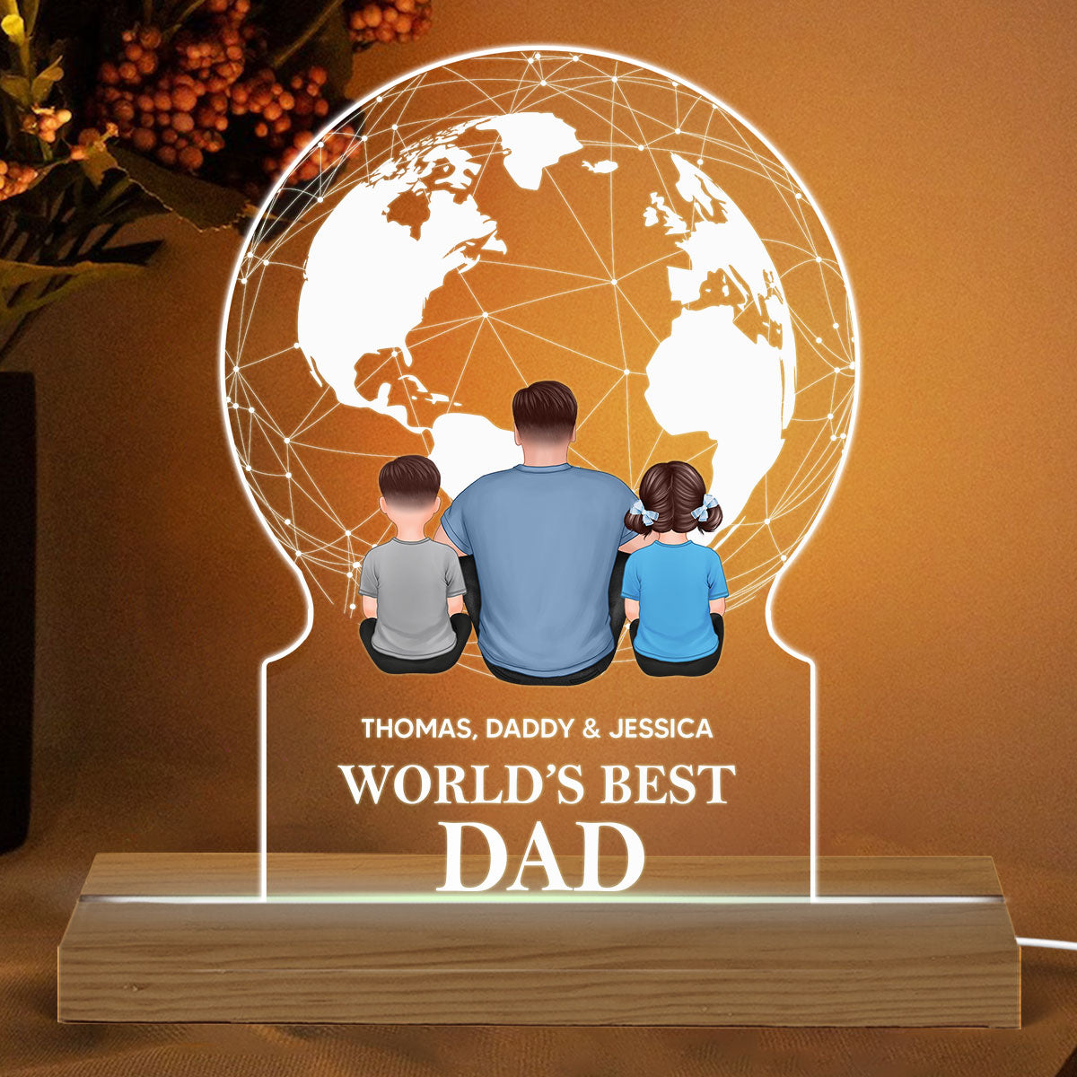 World‘s Best Dad Grandpa Sitting Back View Personalized Acrylic Custom Shape LED Night Light