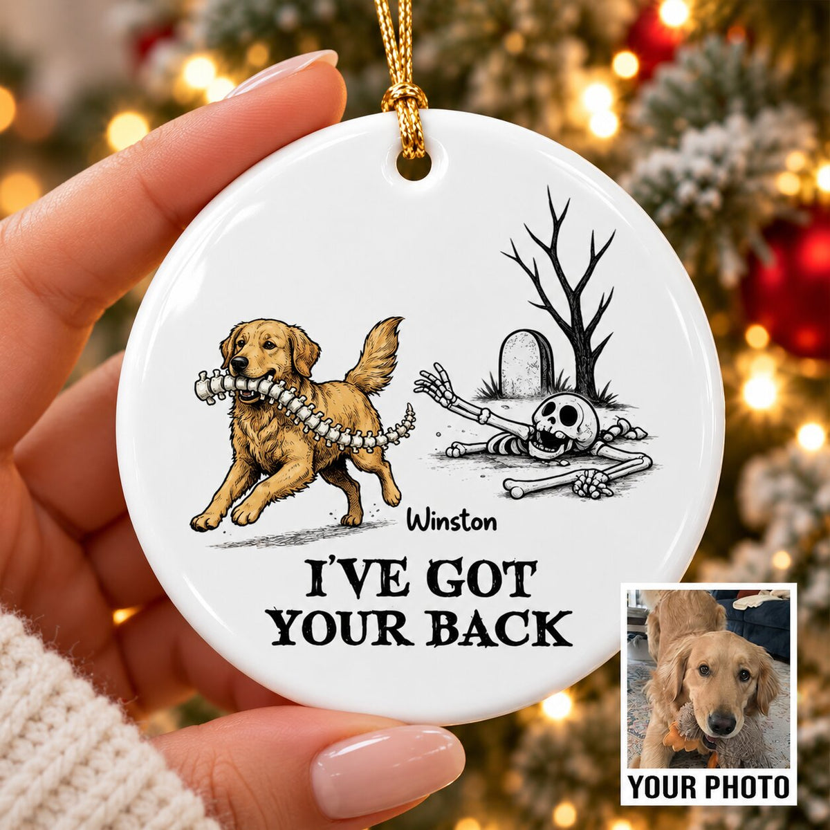 I've Got Your Back Dog Stealing Backbone - Personalized Ceramic Ornament - Funny Halloween Decor For Dog Lovers