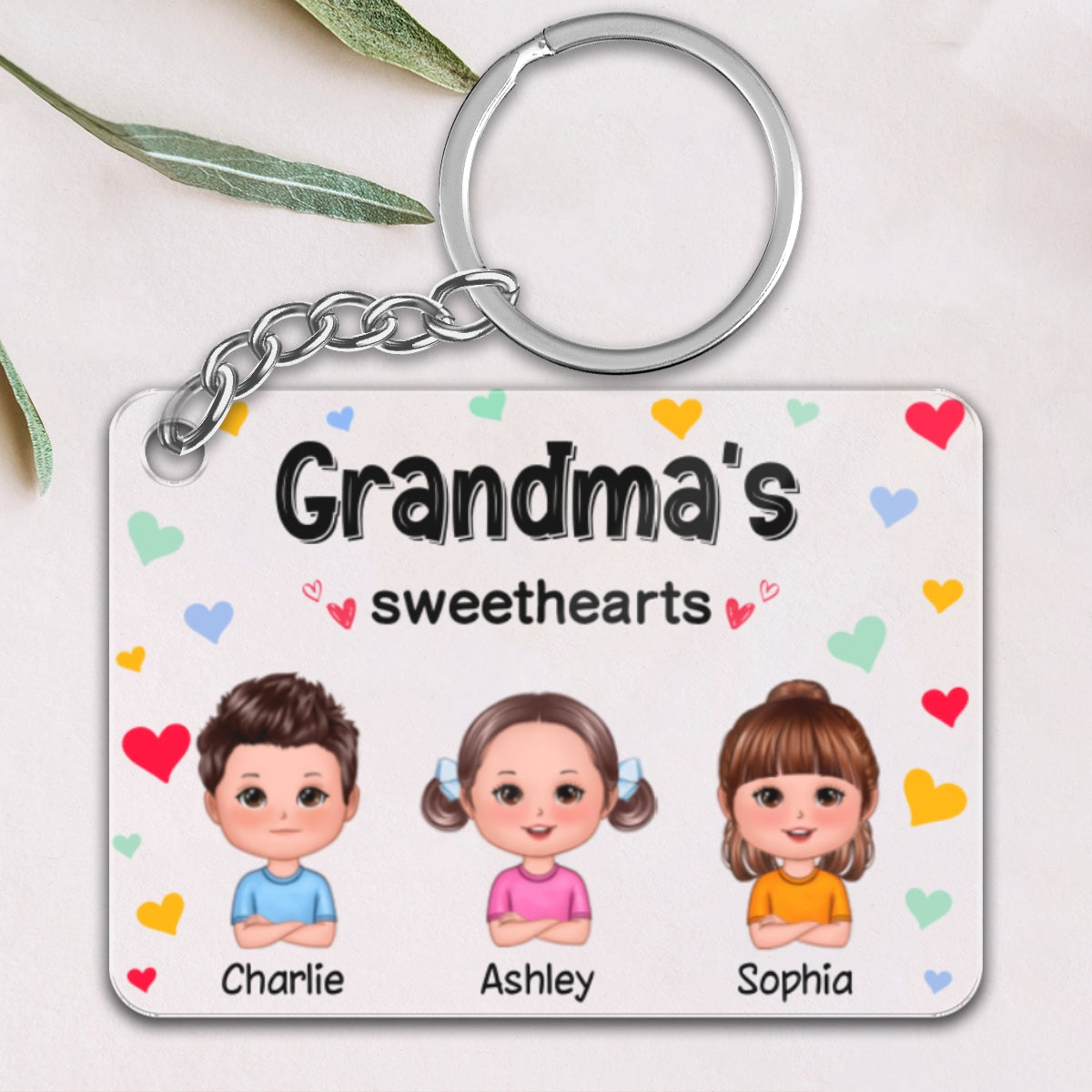 Grandma‘s Sweethearts Cute Doll Kids Colorful Hearts Personalized Acrylic Keychain