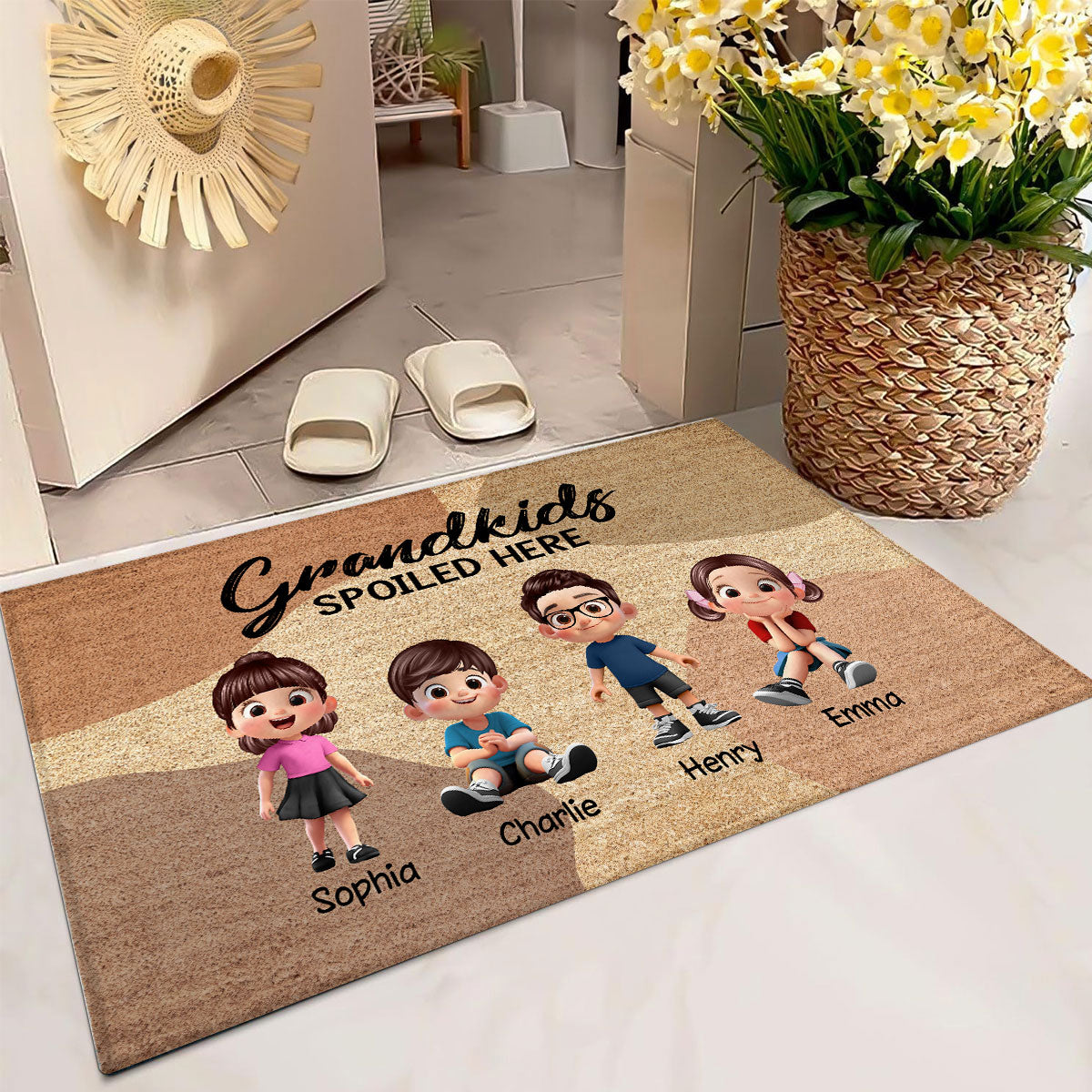 Grandkids Grandpups Spoiled Here Personalized Doormat