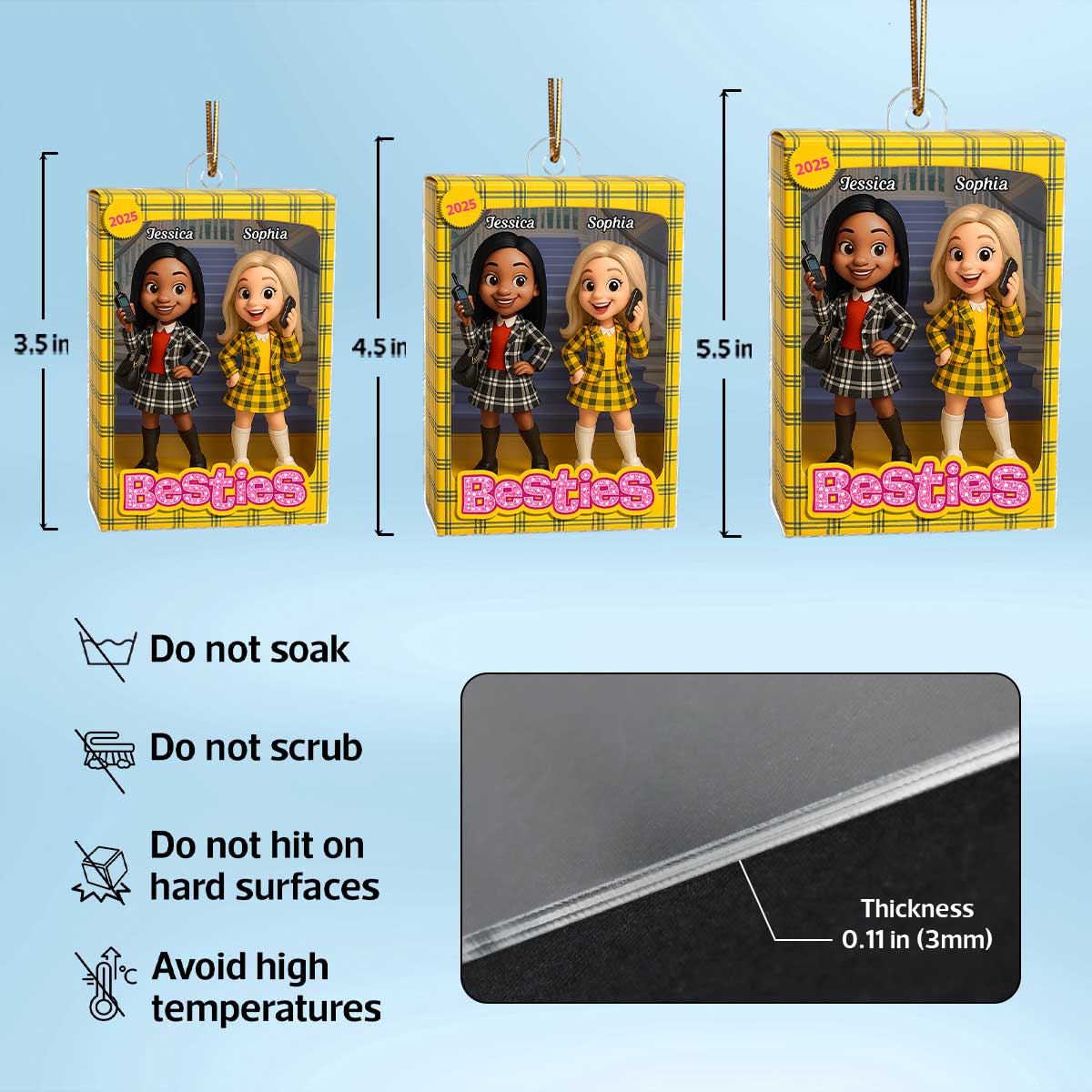 Besties Plaid Dresses Toy Box Style - Personalized Acrylic Ornament - Christmas Gift For Best Friends