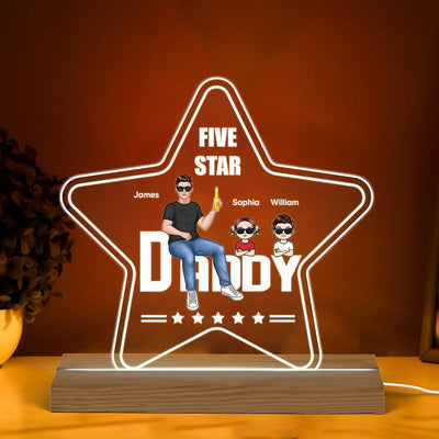 Daddy Sitting On Text Real Man And Kids Personalized Warm Acrylic Custom Shape LED Night Light