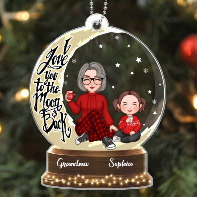 Snow Globe Cute Grandma Grandkid On Moon Personalized Acrylic Ornament
