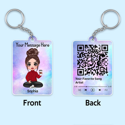 Custom Character Family Member With Favorite Song QR Code Personalized Acrylic Keychain