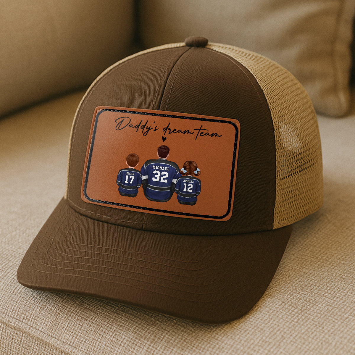 Hockey Daddy's Dream Team Personalized Trucker Hat, Father's Day Snapback, Gift for Hockey Dads