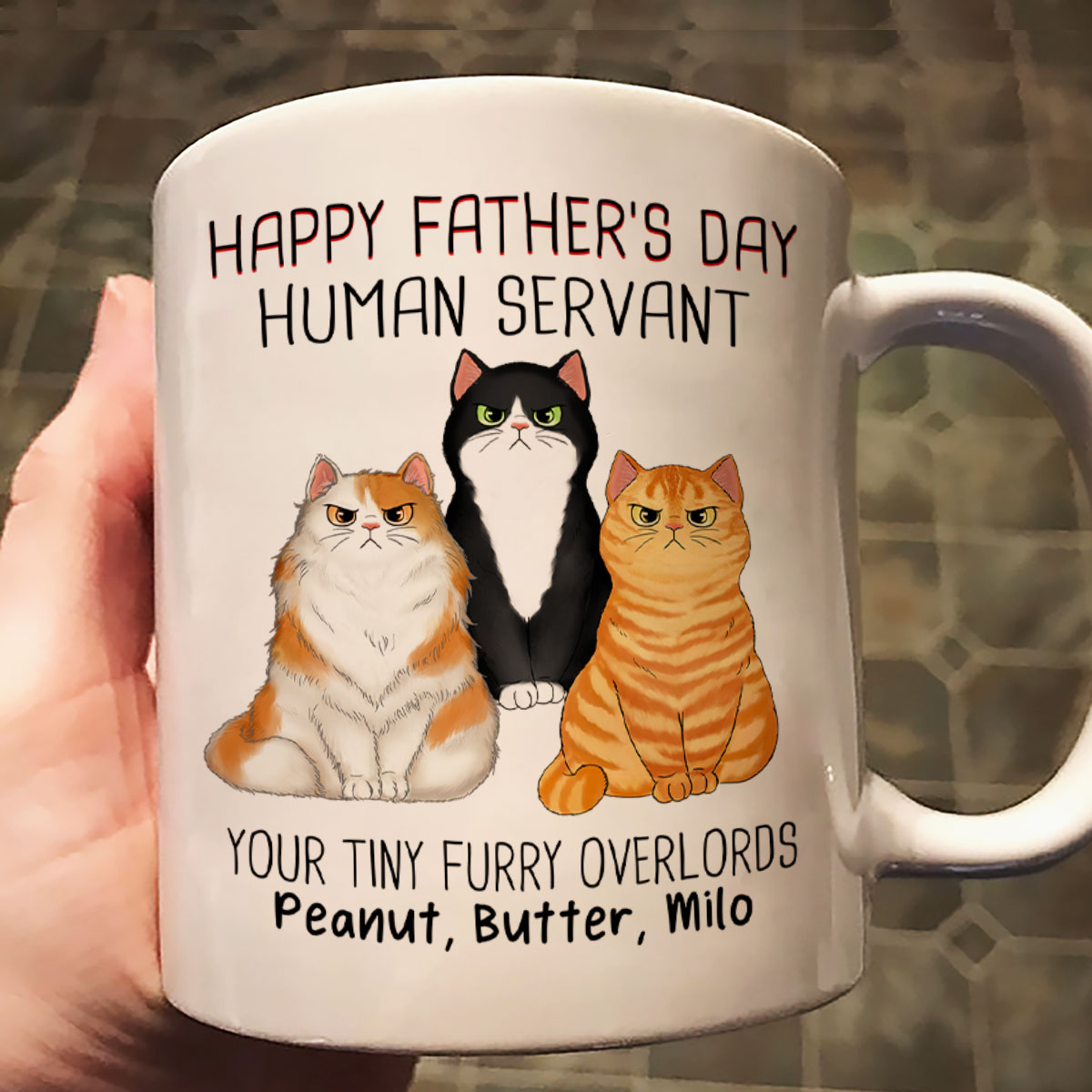 Angry Cats Happy Father‘s Day Cat Human Servant Personalized Mug