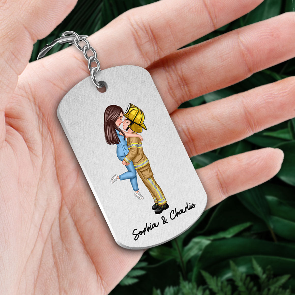 Be Safe I Need You To Be Here With Me Couple Gifts by Occupation Gift For Her Gift For Him Firefighter, Nurse, Police Officer Personalized Metal Keychain