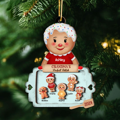 Christmas Grandma's Perfect Batch Grandkids Dogs Cats Personalized 2-Layer Wooden Ornament