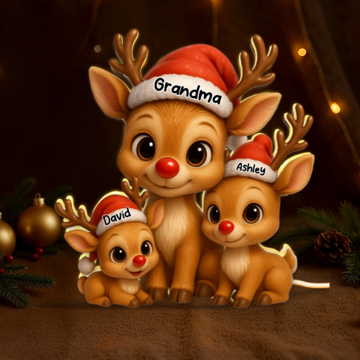Personalized Grandma Grandkids Reindeer LED Light Box, Christmas Gift For Grandma, Grandkids