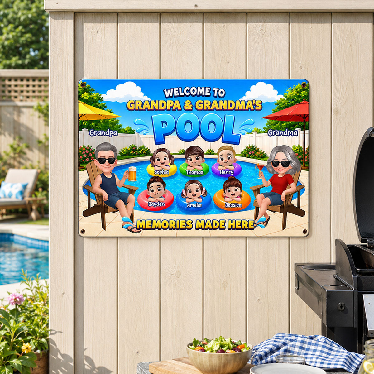 Welcome To Grandma Grandpa Pool Summer - Personalized Metal Sign - Gift For Grandparents, Summer Decoration