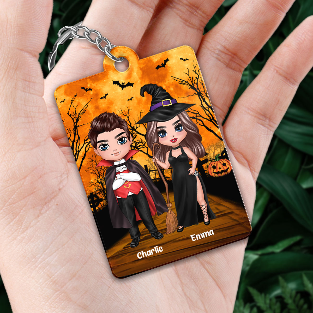 Halloween Doll Couple Standing Favorite Song Scannable QR Code Personalized Acrylic Keychain
