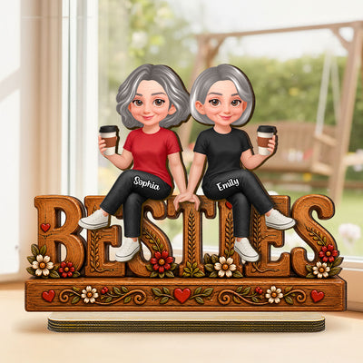 Floral Besties Forever Friends Forever - Personalized 2-Layered Wooden Plaque - Birthday Gift, Gift For Best Friends