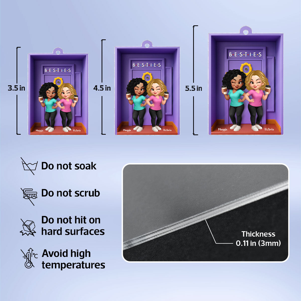 Besties Purple Door Entryway 3D Effect Personalized Acrylic Ornament, Gift for Best Friends, Besties, Sisters