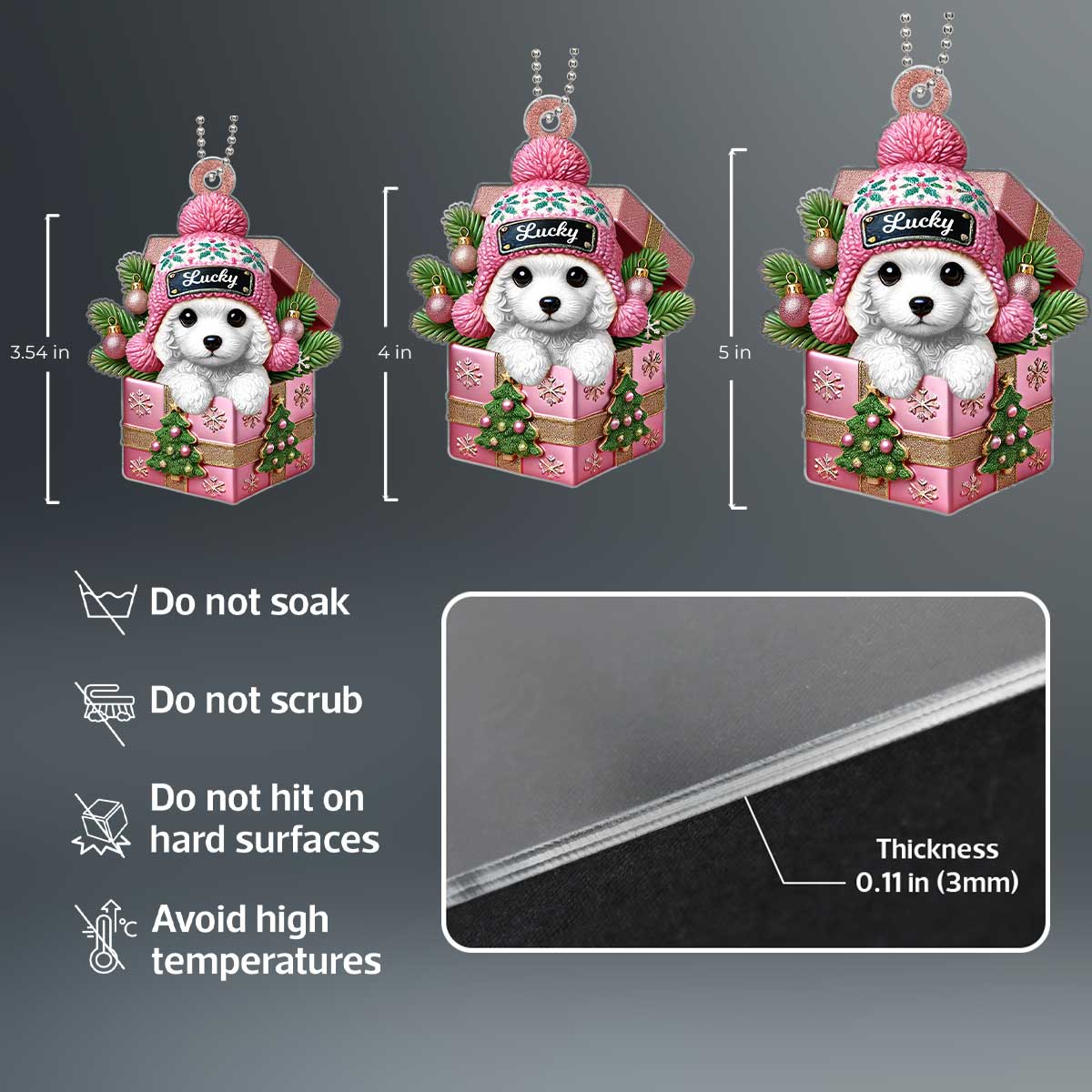 Cute Poodle Dog Inside Gift Box Personalized 2D Flat Acrylic Ornament, Christmas Gift for Dog Lovers