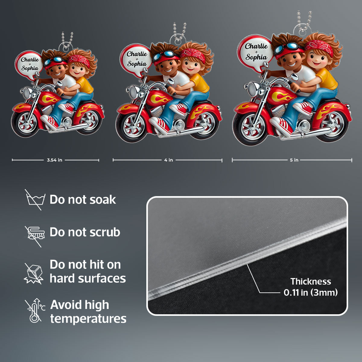 Motorcycle Couple Personalized 2D Flat Acrylic Ornament, Christmas Gift for Boyfriend Girlfriend, Mr and Mrs Ornament