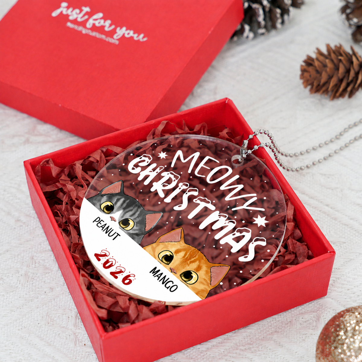 Cat Meowy Christmas Personalized Acrylic Ornament, Custom Cat Breed Ornament, Cat Lover Gift