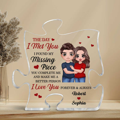 Standing Embracing Doll Couple Found My Missing Piece Anniversary Gift For Him For Her Personalized Puzzle Acrylic Plaque