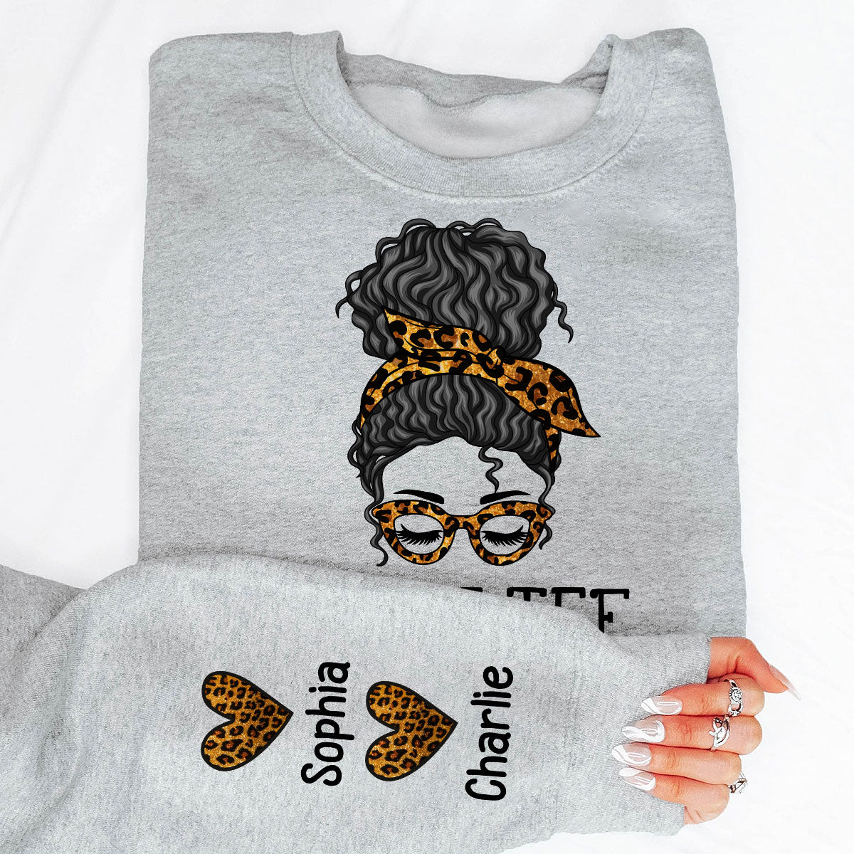 Messy Bun Gift For Mom Personalized Sleeve Printed Sweatshirt
