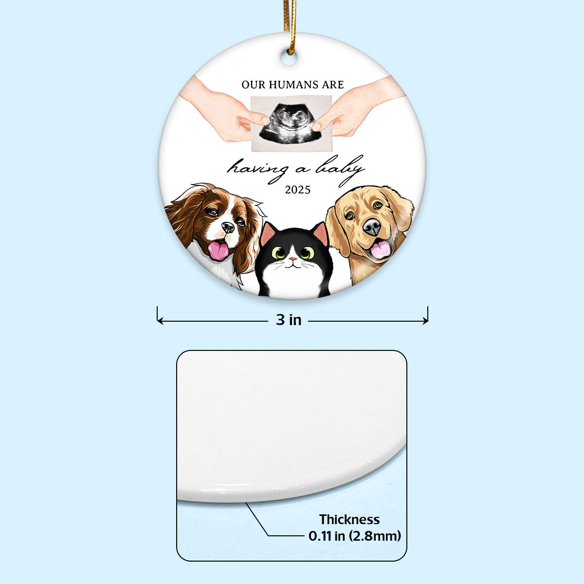 My Human Having A Baby, Personalized Pregnancy Announcement Ornament with Dogs Cats, Expecting Family Christmas Keepsake, Custom Gift