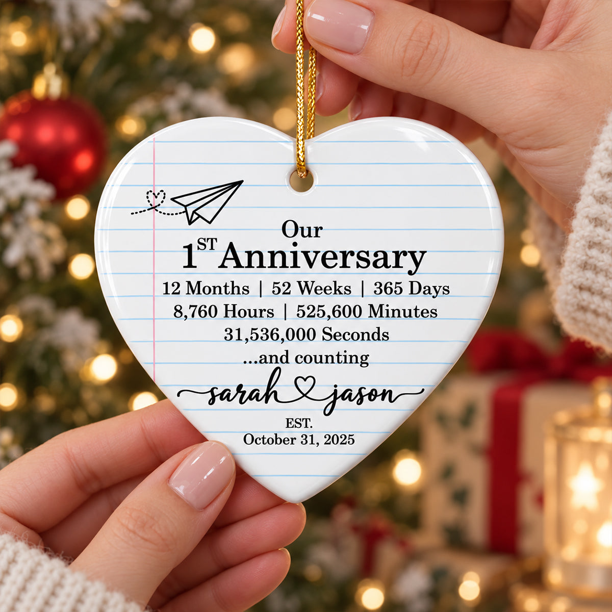 Our 1st Anniversary - Personalized Ceramic Ornament - Paper Traditional Gift for Her, Gift for Him, Christmas Keepsake