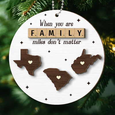 Long Distance Relationship Family Couple Siblings Besties State Map Personalized 2-Layer Wooden Ornament