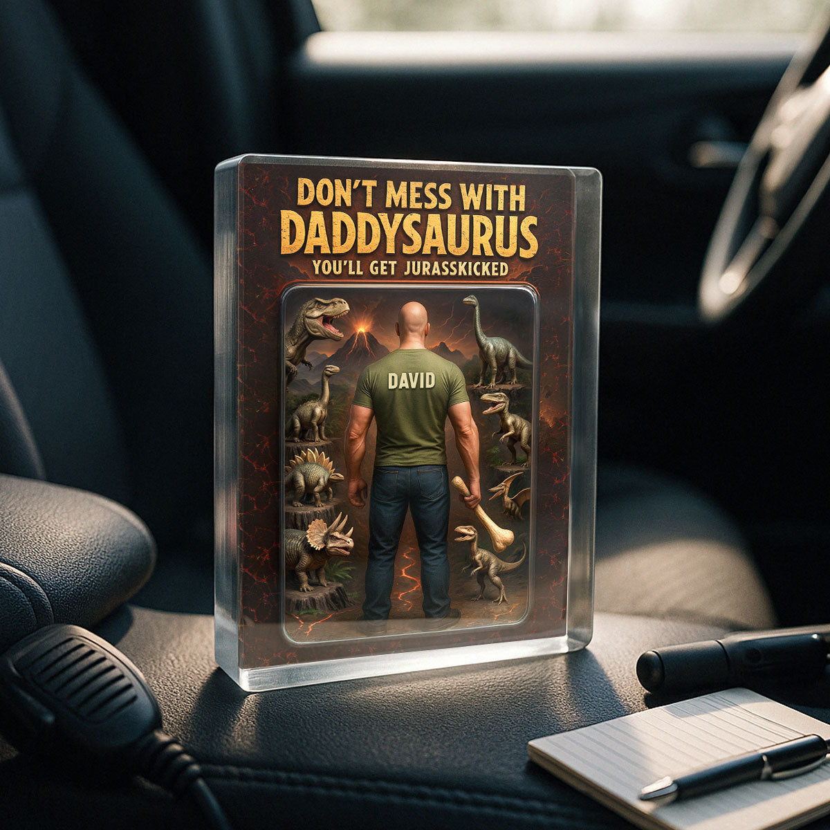 3D Effect Don't Mess With Daddysaurus Custom Figure Personalized Flat Rectangle Acrylic Block, Gift For Dad