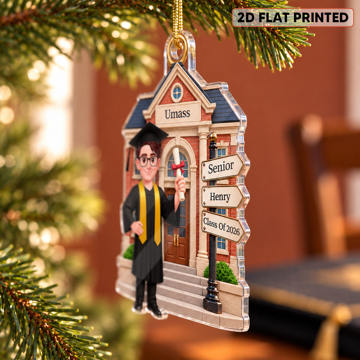 Senior Graduation Campus 2D Flat - Personalized Acrylic Ornament - Christmas Gift For Senior