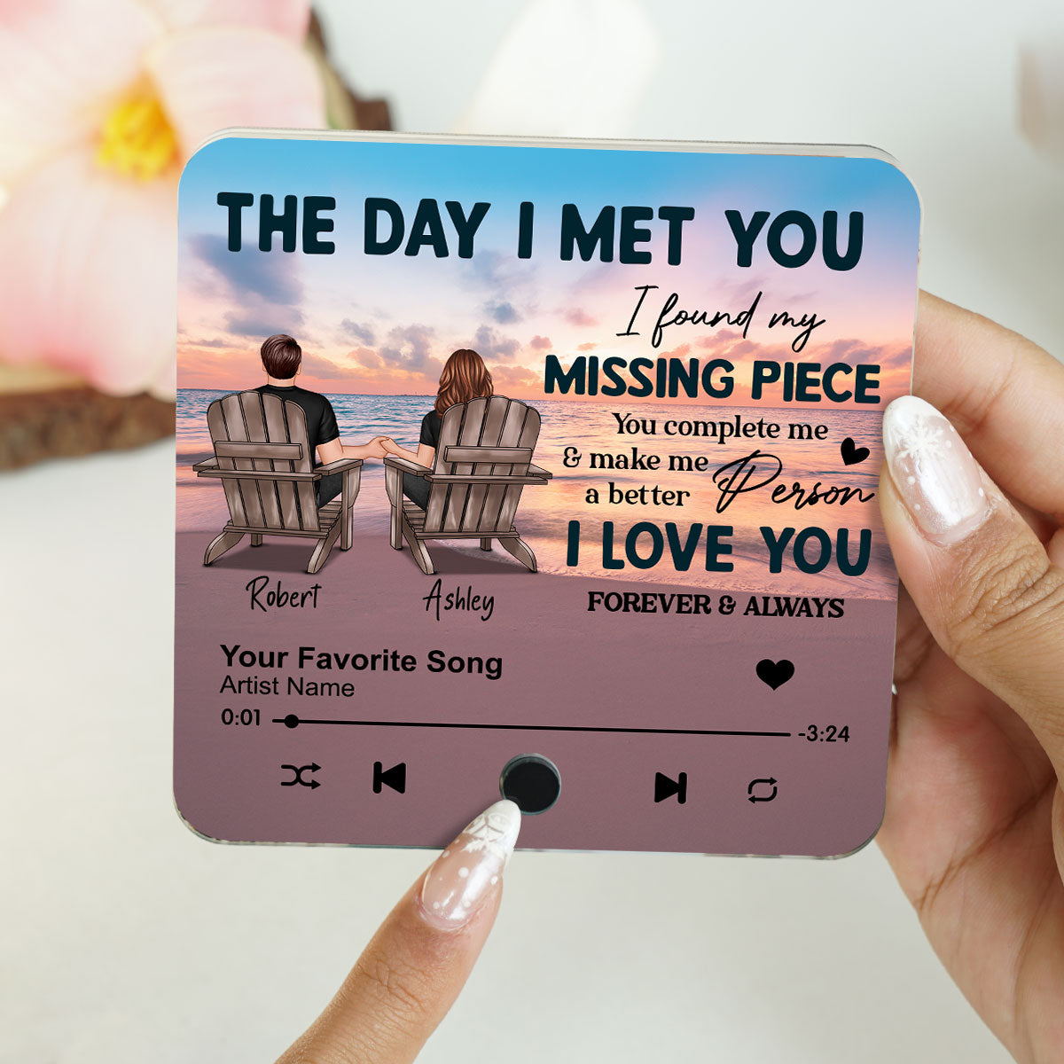 Couple Beach Landscape The Day I Met You Personalized Music Fridge Magnet