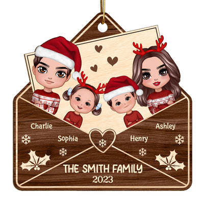 Doll Family In Envelope Christmas Gift Personalized Wooden Ornament