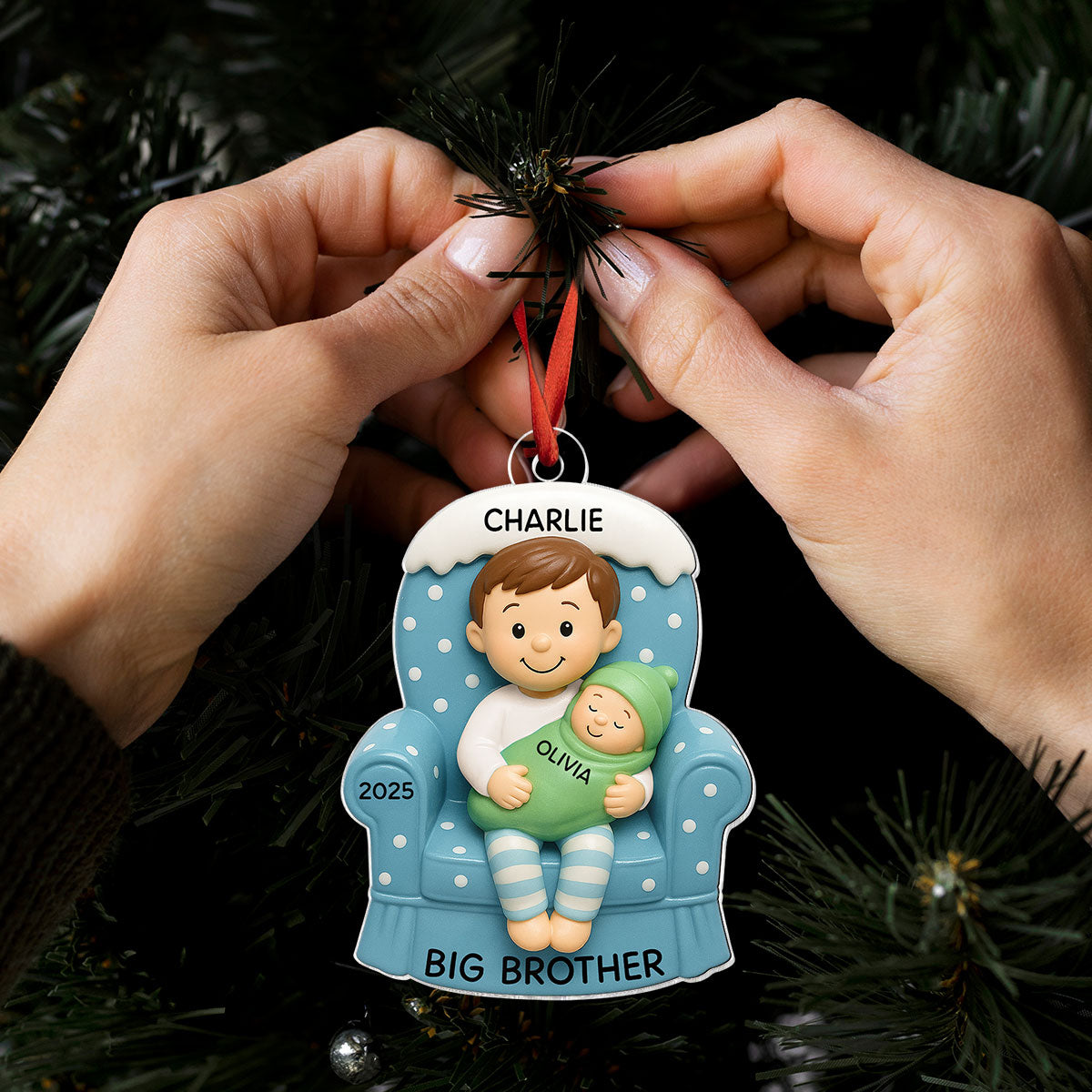 Proud New Big Sister Big Brother - Personalized Acrylic Ornament - New Big Brother, New Big Sister, New Sibling Christmas Gift