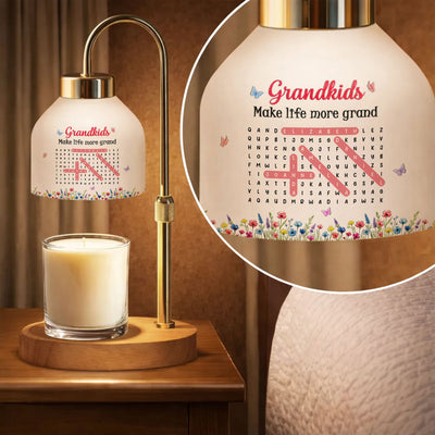 Grandkids Make My Life More Grand Word Search Puzzle - Personalized Candle Warmer Lamp - Mother's Day Gift for Grandma, Mom, Wife