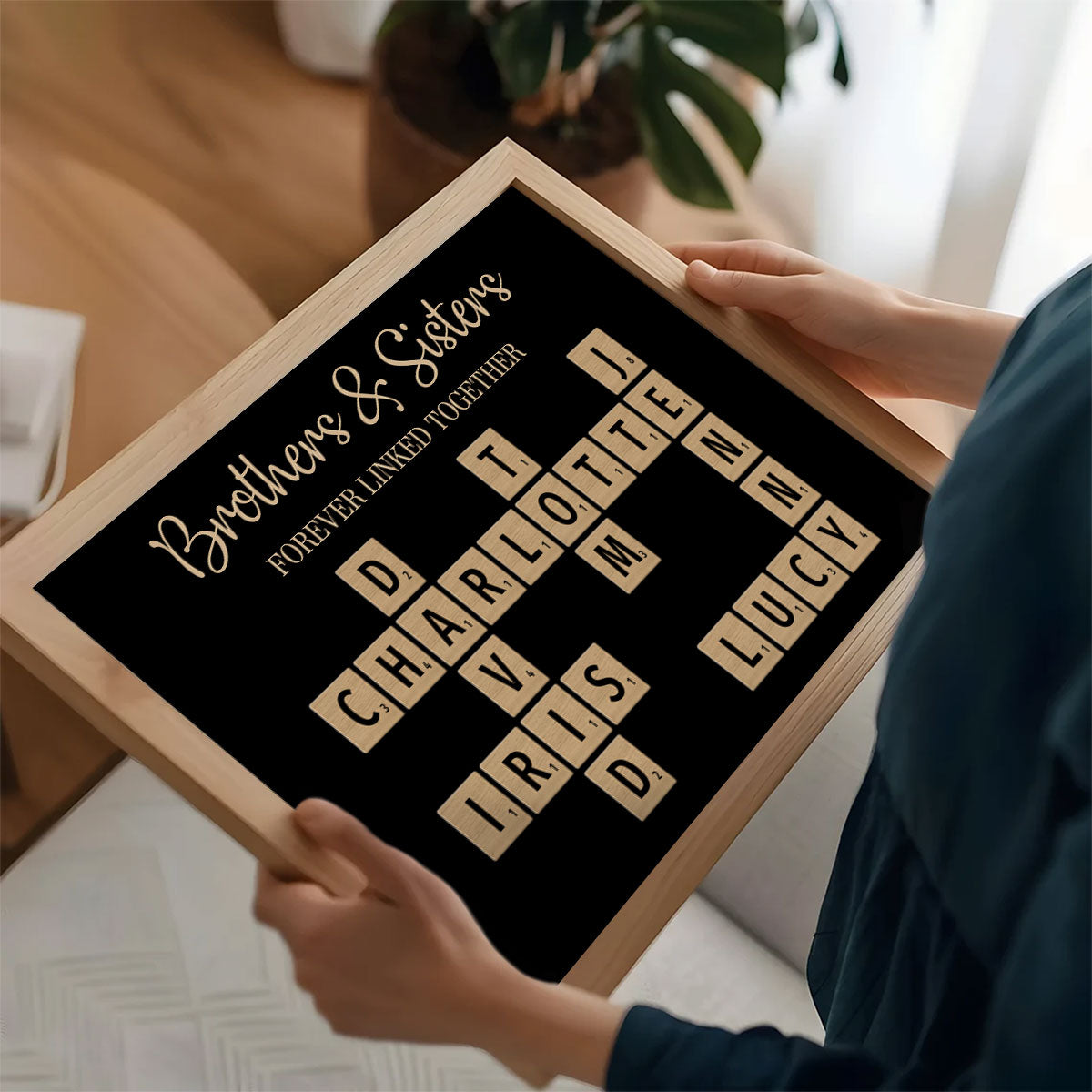 Brothers & Sisters Forever Linked Together Crossword Puzzle Art Personalized Poster, Gift For Brothers, Sisters, Siblings, Family