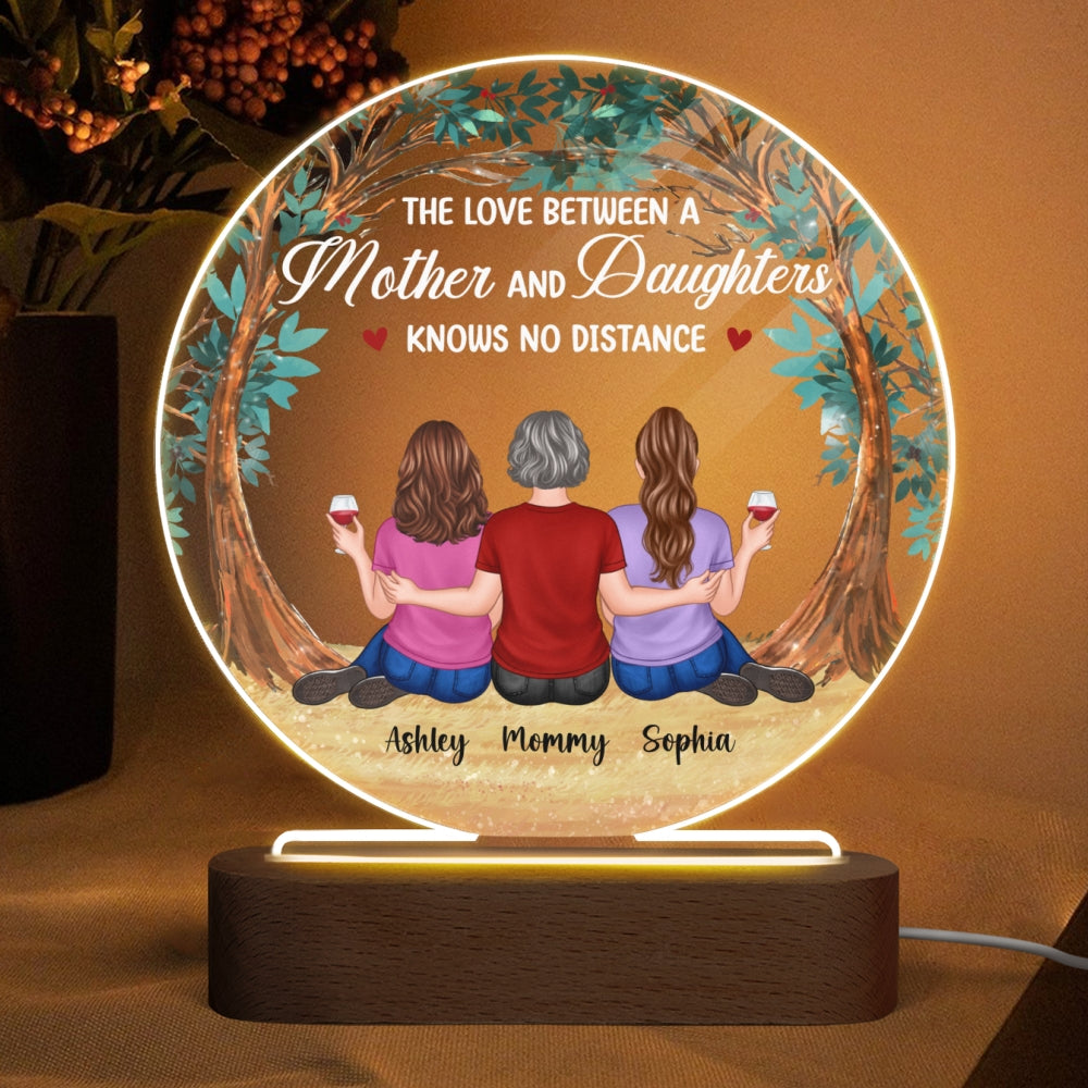 Mother Daughter Under Tree Personalized Acrylic Circle LED Lamp Night Light