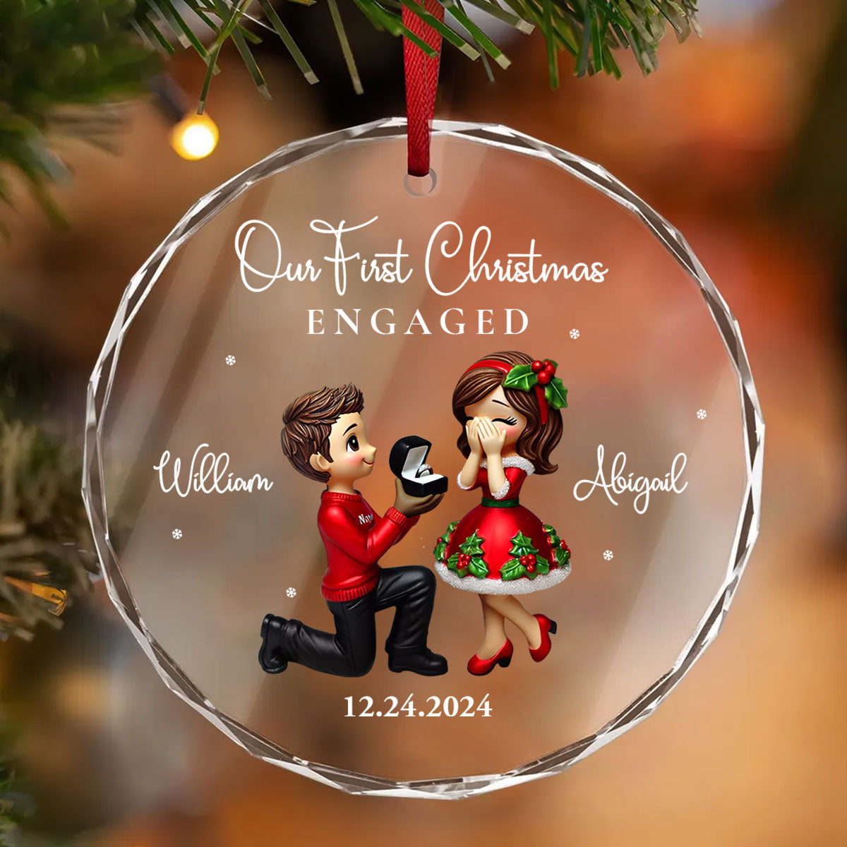 Our First Christmas Engaged Married, Newly Engaged Married Couple Personalized Glass Ornament, Gift for him, gift for her